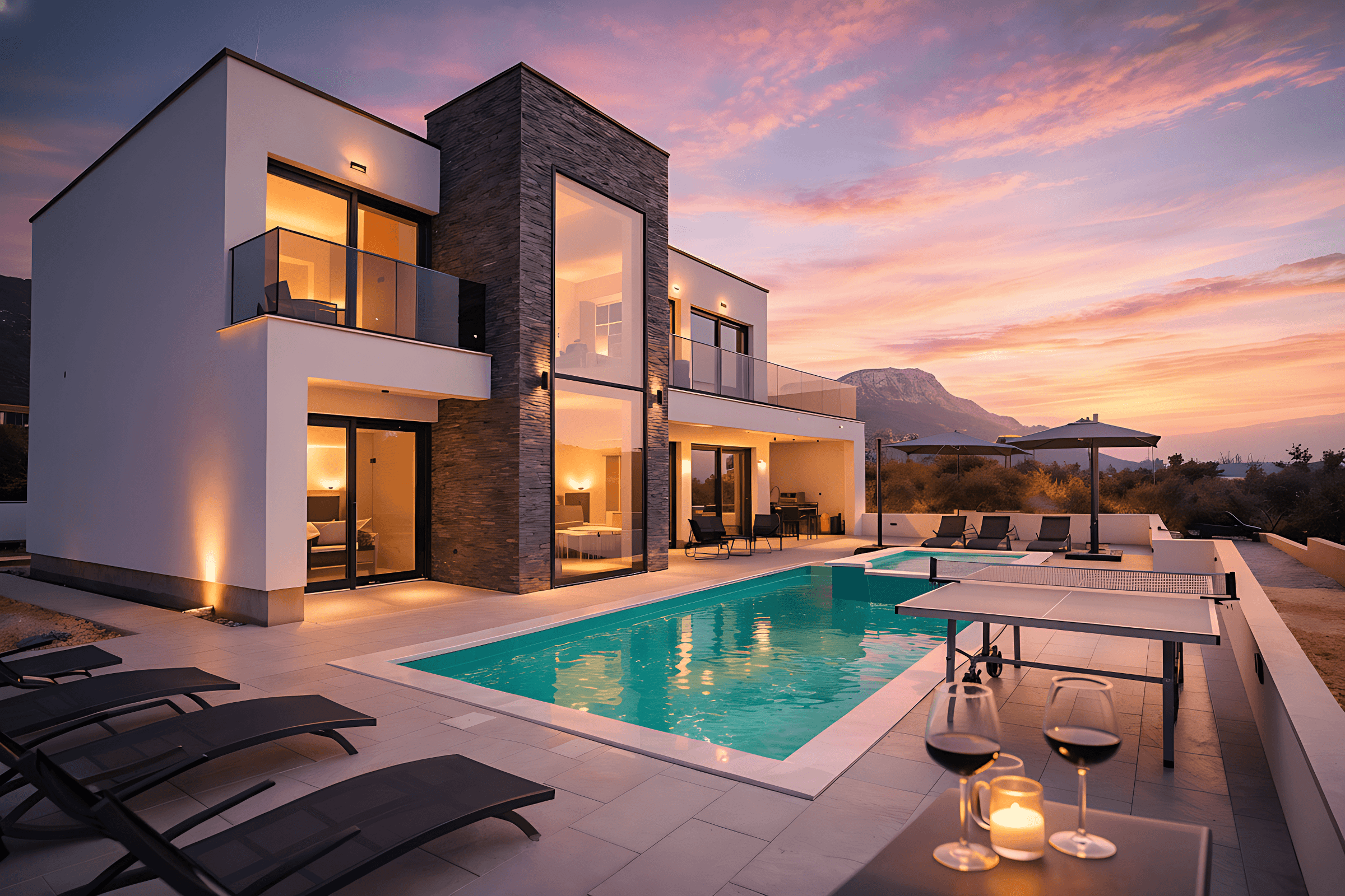 Exklusive Villa in Kroatien mit Pool bei Sonnenuntergang